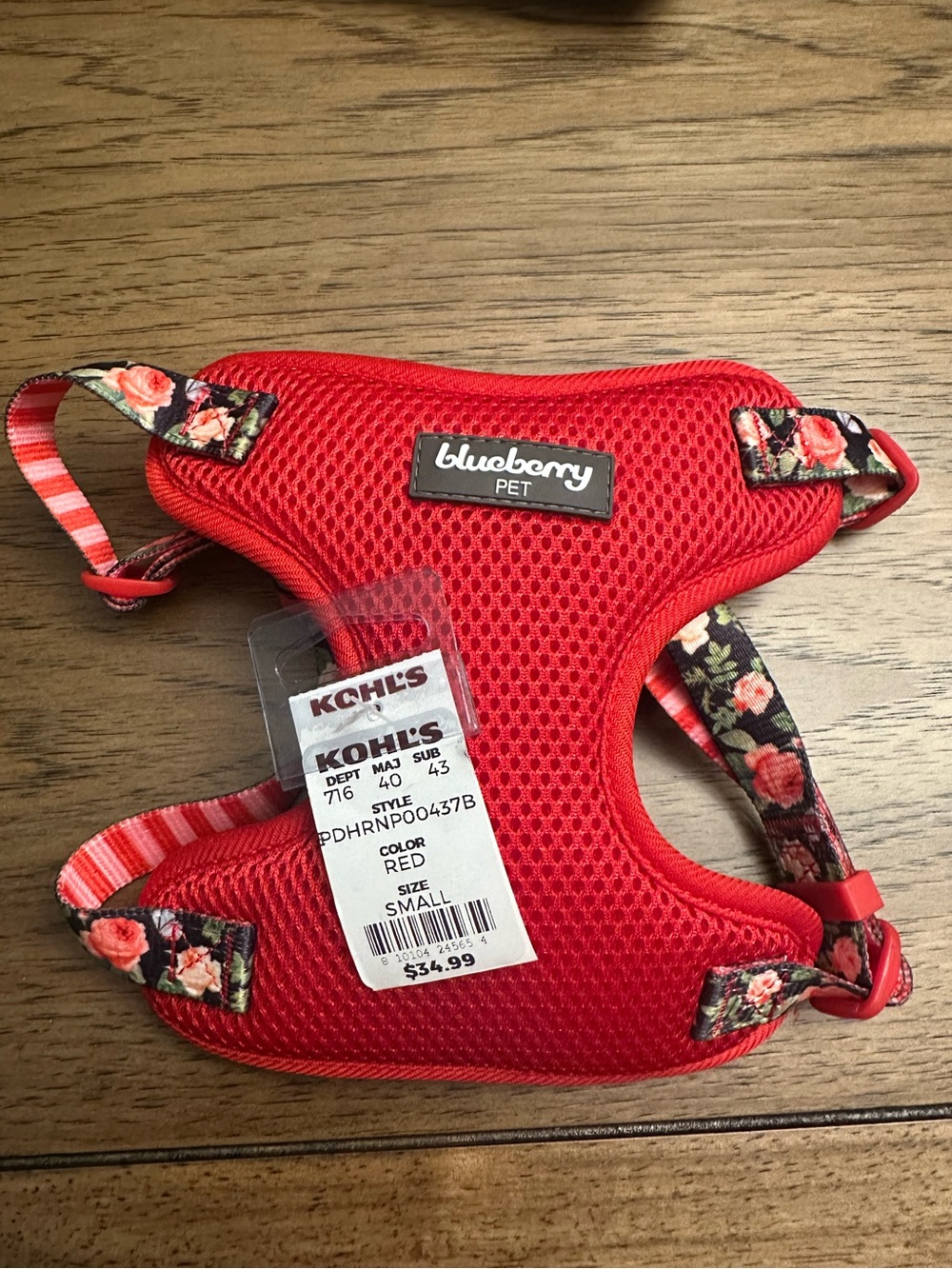 Blueberry Pet Red Floral Mesh Dog Harness Small NWT.